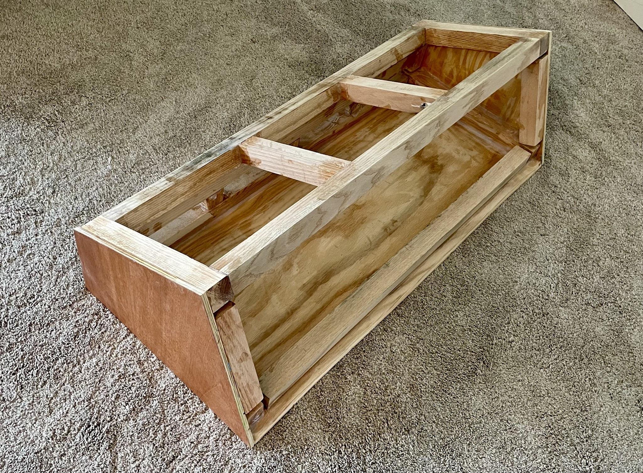 Console cabinet frame ready for its remaining mahogany panels