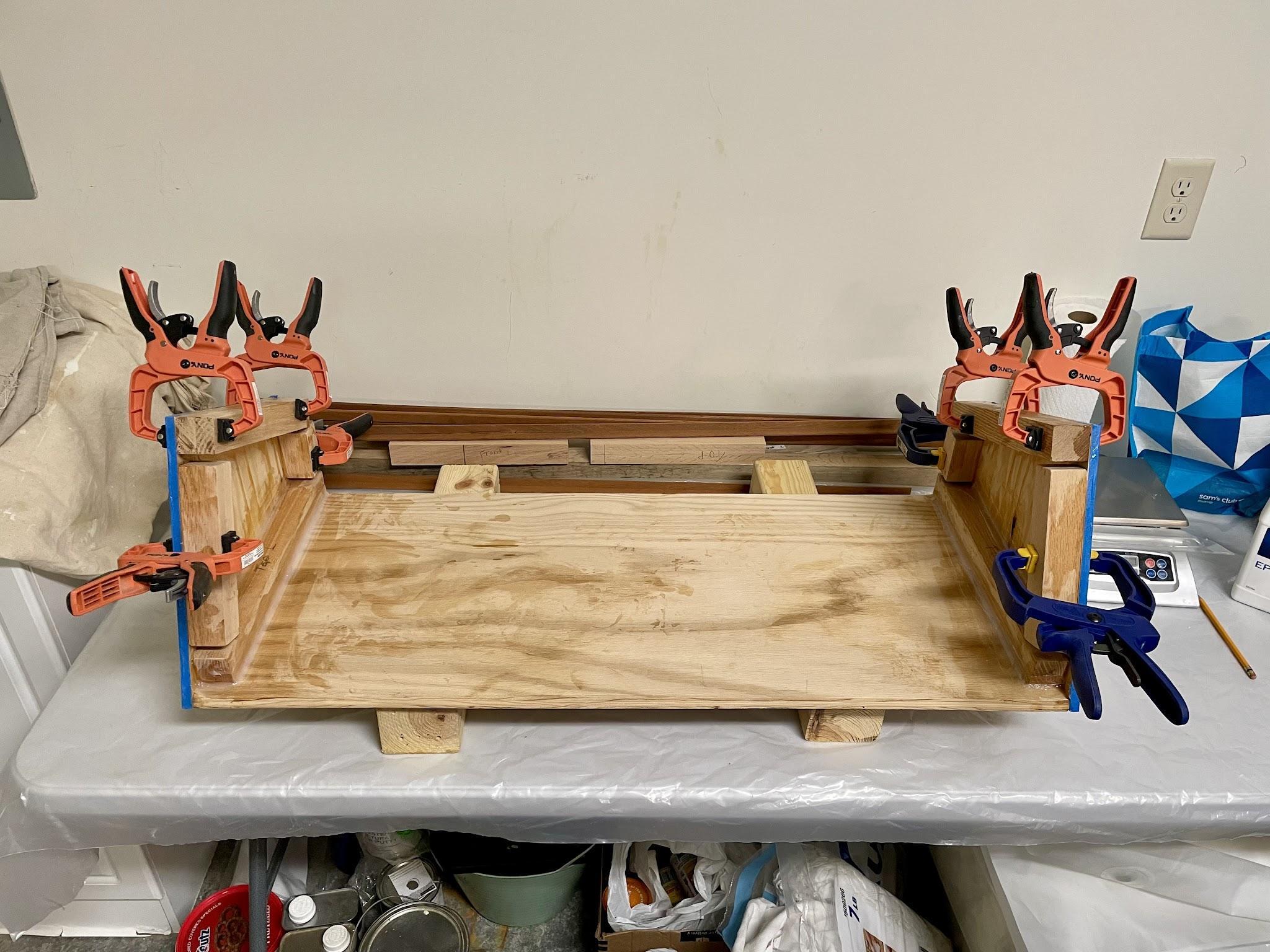 Oak supports epoxied inside the mahogany side panels