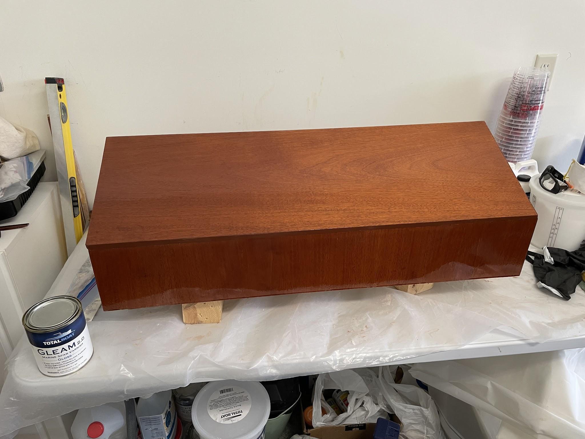 Back of the console cabinet after sealer was applied